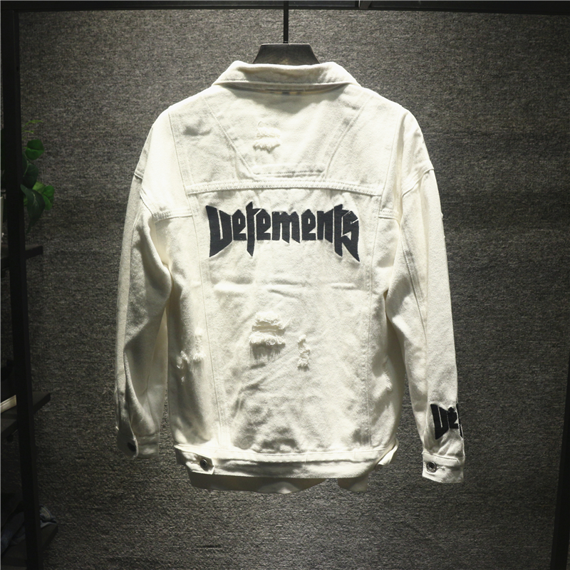 Hi man牛仔衣夹克BF宽松短款牛仔外套春秋刺绣情侣款破洞潮流帅气