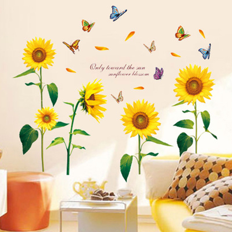 向日葵田园风墙贴纸卧室温馨客厅电视沙发背景墙壁装饰贴画可移除