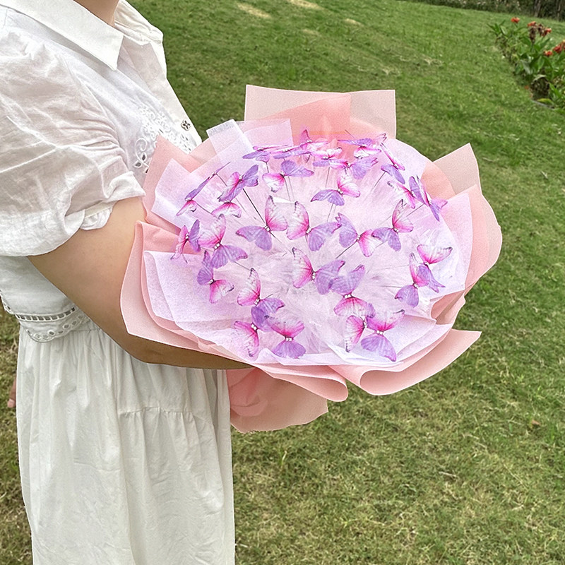 花束蝴蝶生日闺蜜女朋友浪漫手捧礼物蝴蝶花手工diy仿真材料