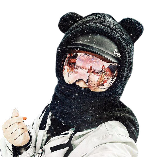 冬季滑雪帽子护耳卡通护脸绒帽保暖套头头盔运动帽