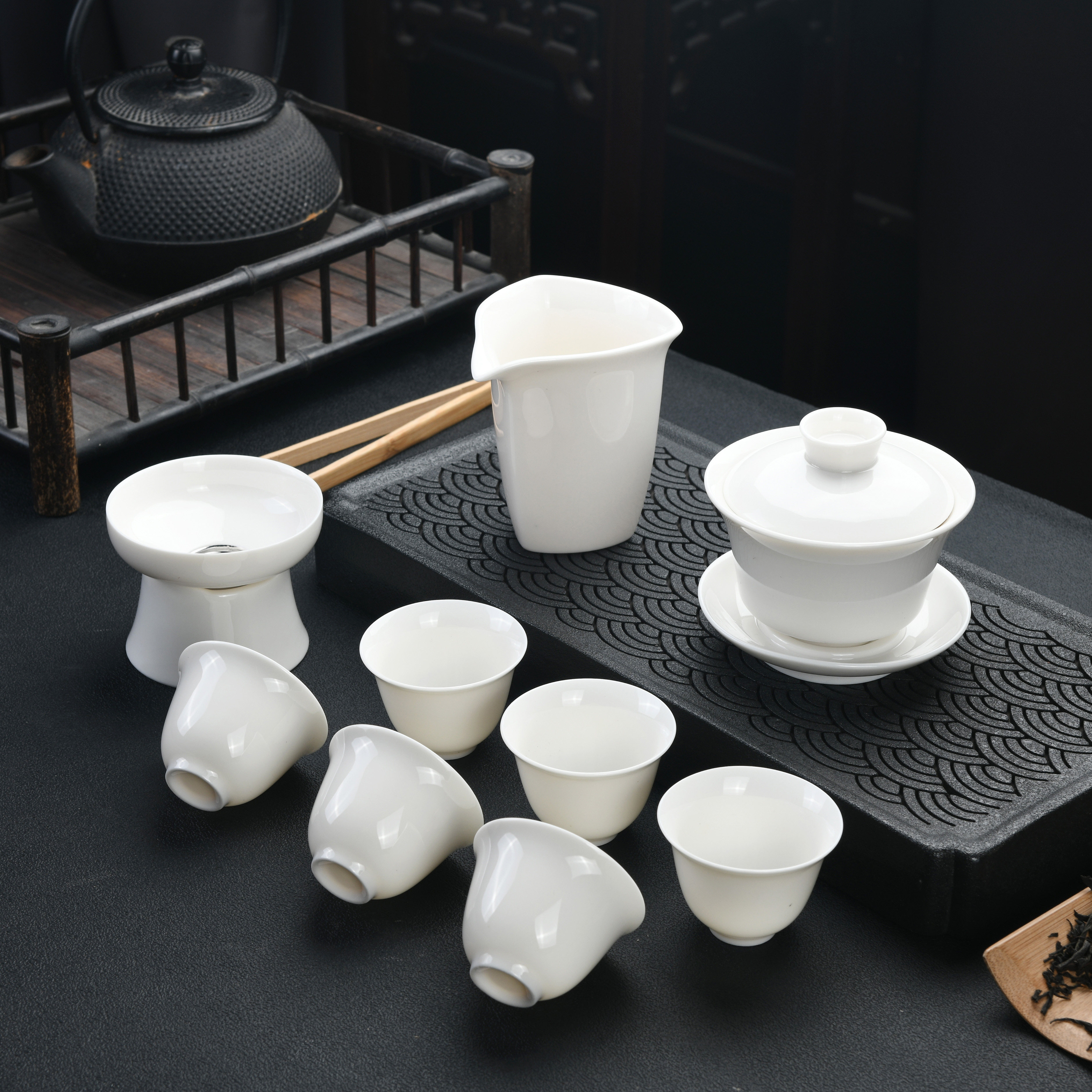 纯白logo伴手开业店铺公司定制礼品茶杯白瓷功夫茶具