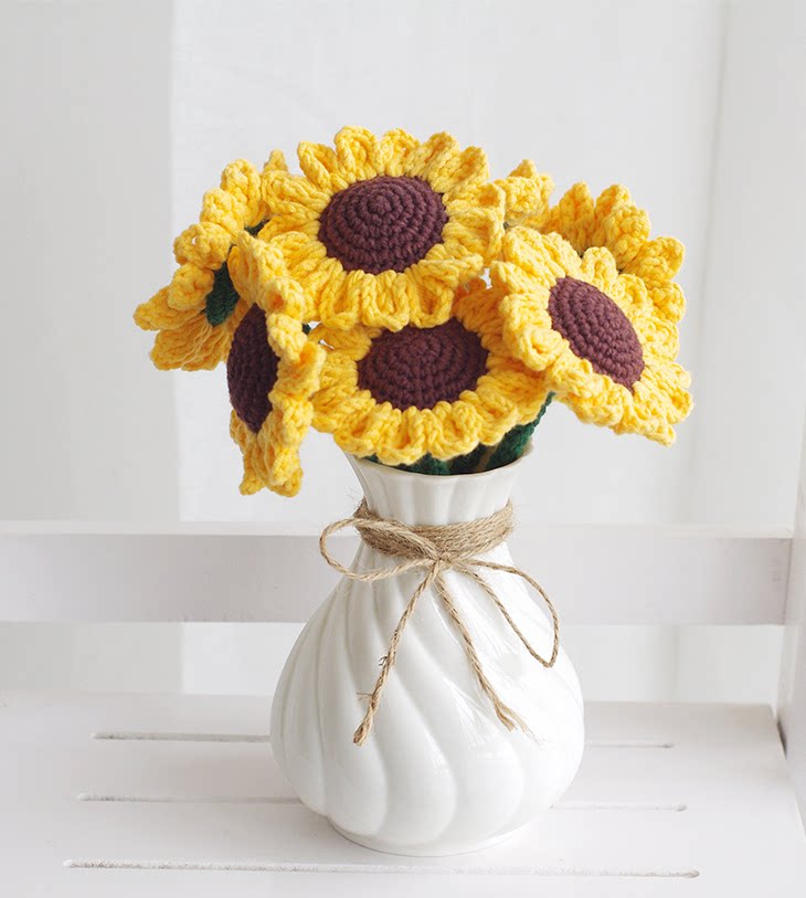 手工编织向日葵花束 钩花 diy手作材料包 毛线编织 勾针教程视频