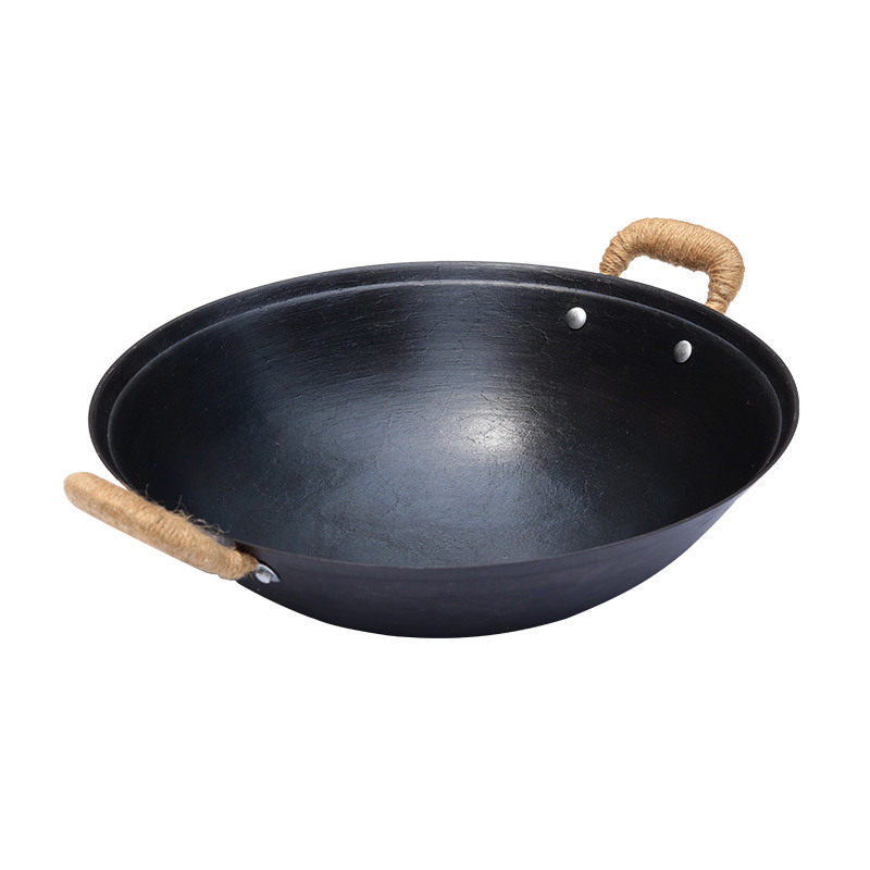 老式双耳圆底大铁锅家用铸铁炒菜锅生铁炒锅不粘锅无涂层燃气适用
