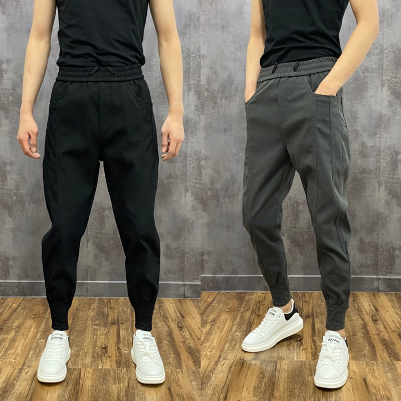 2022夏季新款休闲裤男潮流宽松裤子潮牌工装裤男修身束脚男哈伦裤