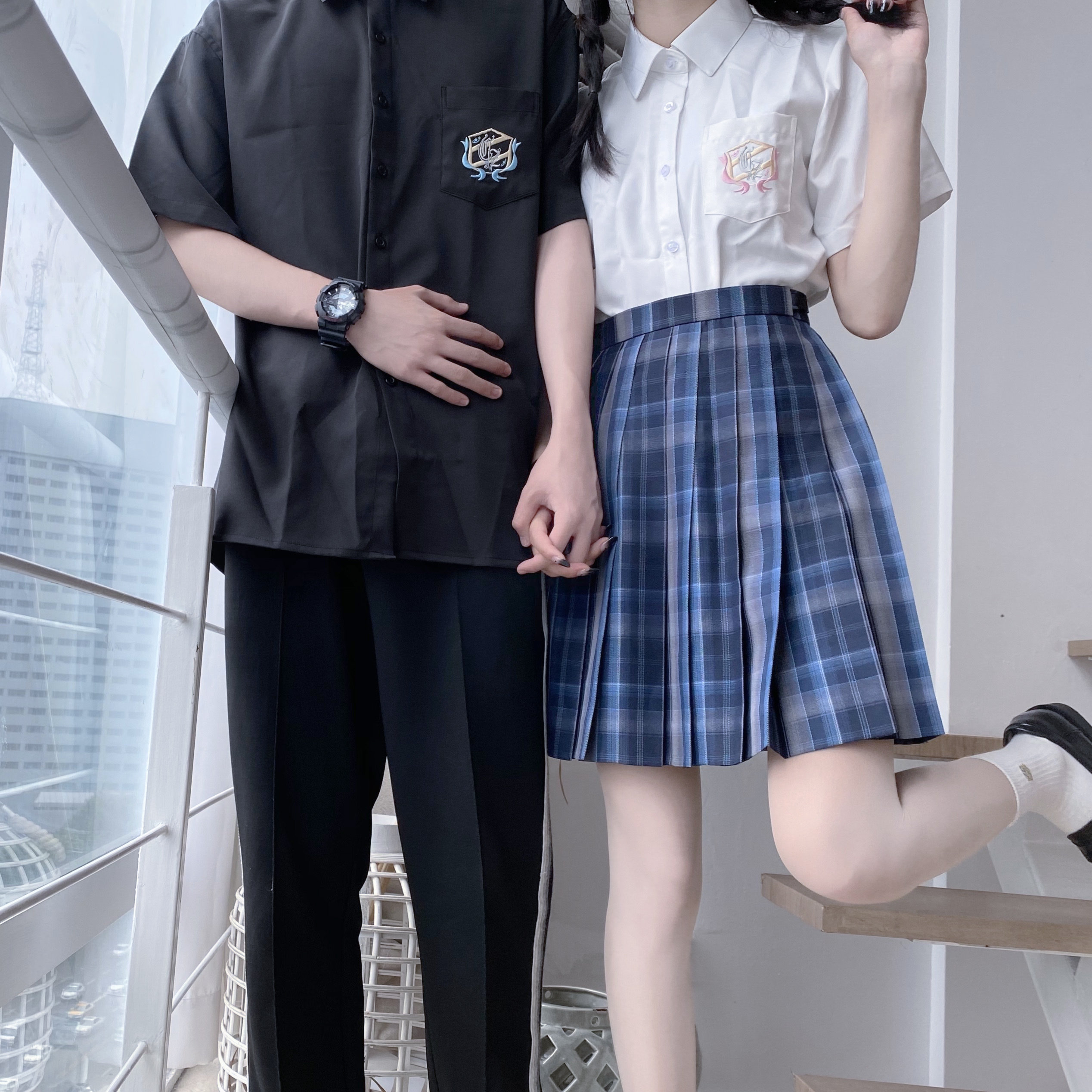 jk制服衬衫双子情侣风情学院dk丸结刺绣jk