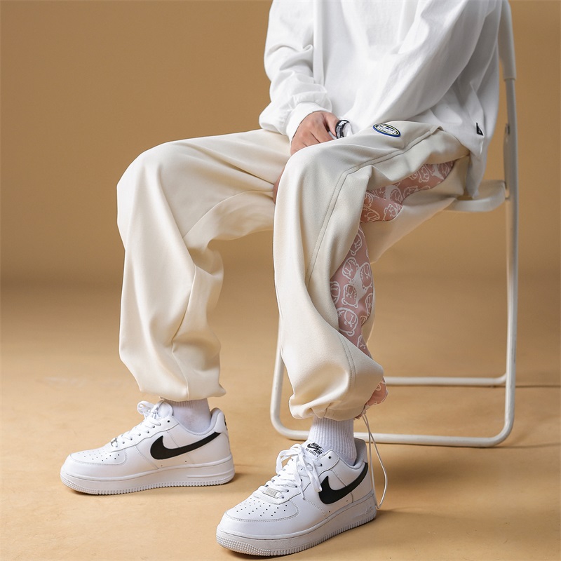 裤子男春秋小众设计感小熊印花高街ins潮流百搭帅气束脚运动卫裤