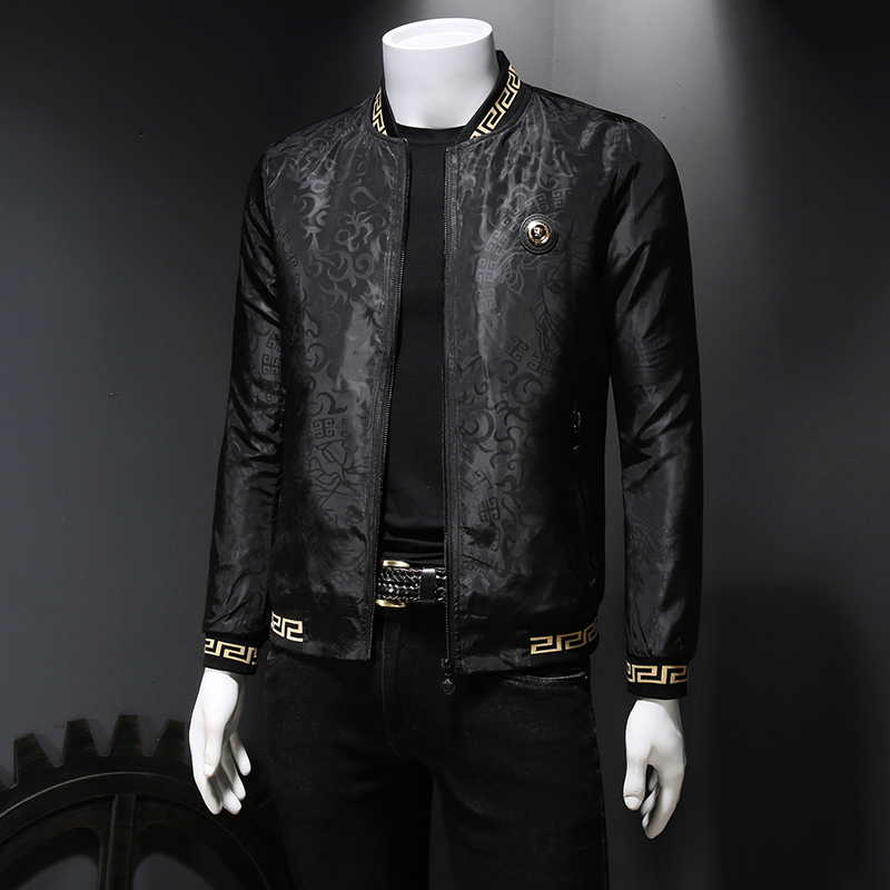 范思哲珍藏修身夹克男士2022春秋新款美杜莎刺绣外套休闲青年立领