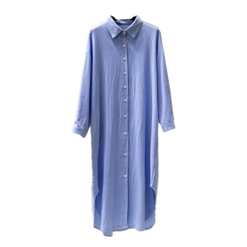 慵懒风简约长款过膝衬衣长袖女春秋2020新款韩版宽松chic衬衫外套