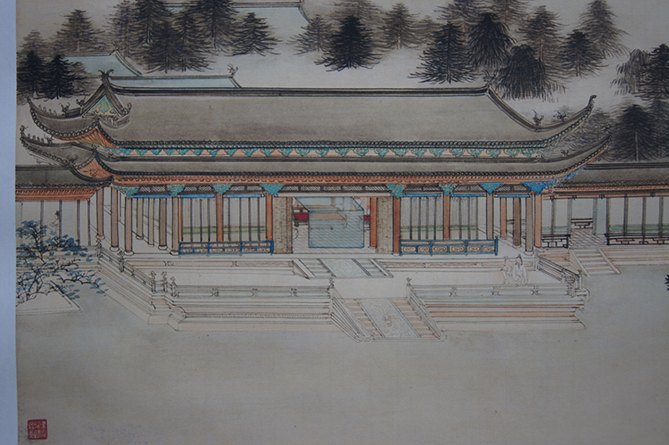 1:1张大千长生殿真迹国画艺术微喷名画复制品临摹装饰62*113cm