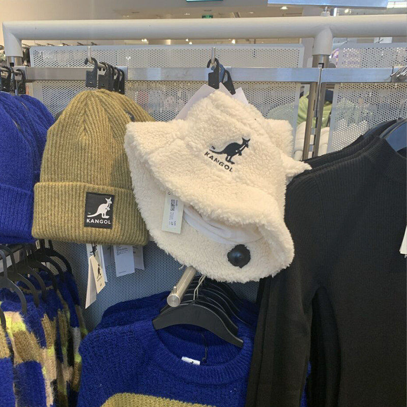 kangolhm联名渔夫帽子袋鼠羊羔毛女冬季韩版帽子