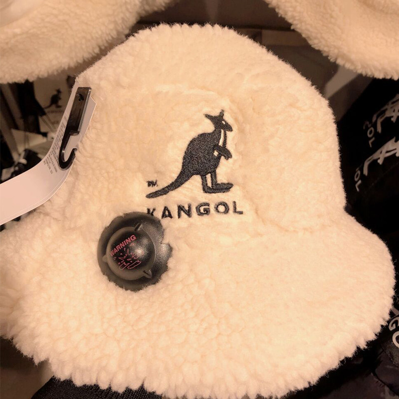 kangolhm联名渔夫帽子袋鼠羊羔毛女冬季韩版帽子