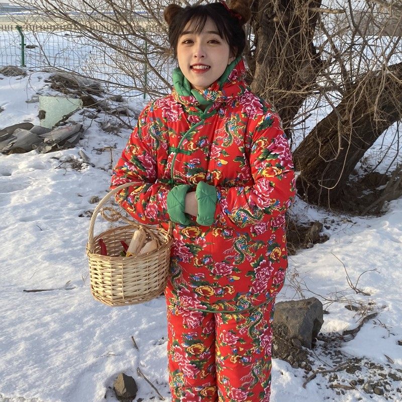 东北北大花袄棉袄女冬加厚民族风碎花棉服时尚宠物服装