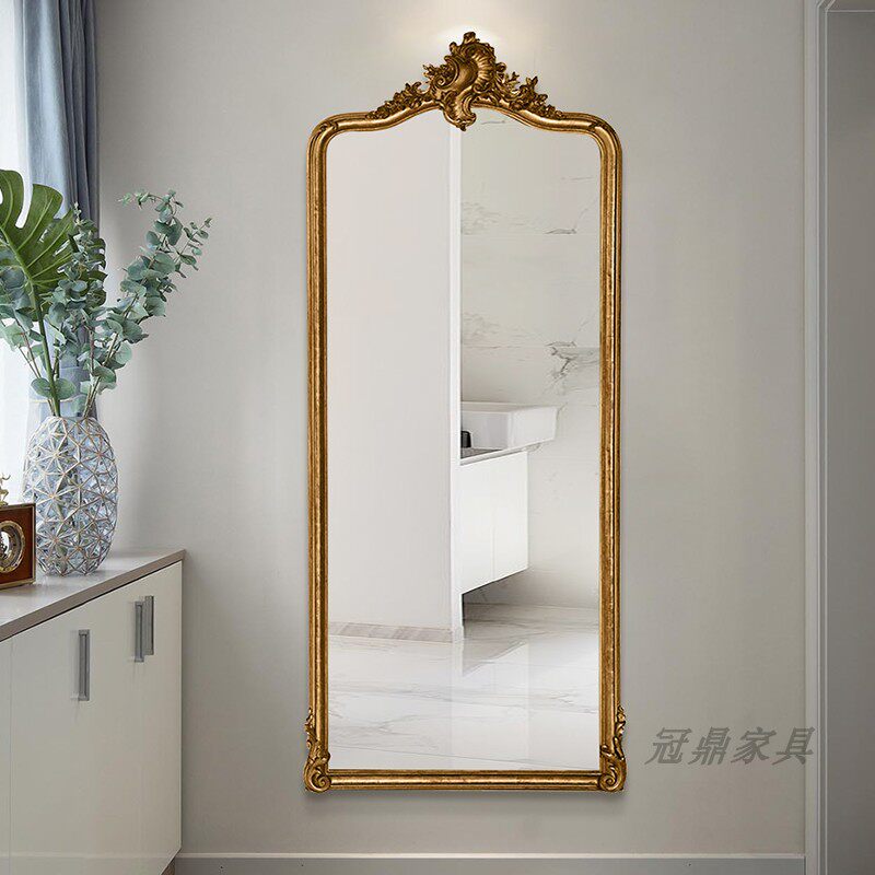 欧式网红红大镜子复古雕花全身衣帽间落地镜家化妆镜