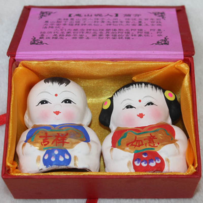 中国特色地区手工艺品无锡惠山泥人阿福阿喜纯手绘品公司定制刻字