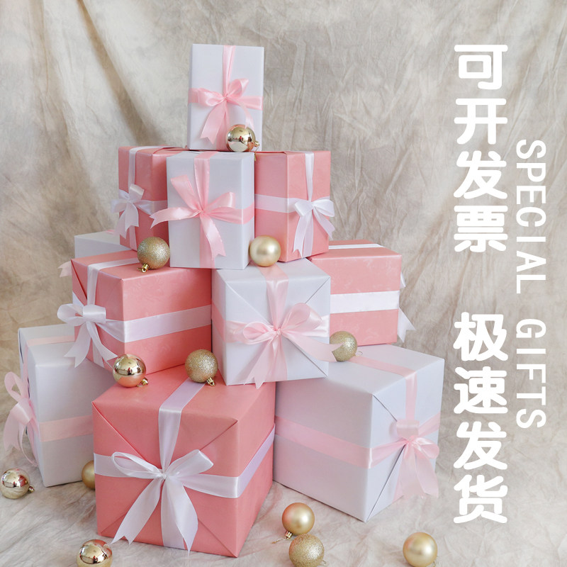 圣诞店铺装饰浅粉白立体礼品盒堆头圣诞装饰礼盒橱窗陈列道具套装