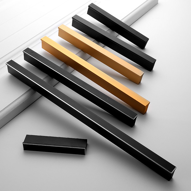 现代简约橱柜门拉手黑色大衣柜门把手金色抽屉吊柜小拉手