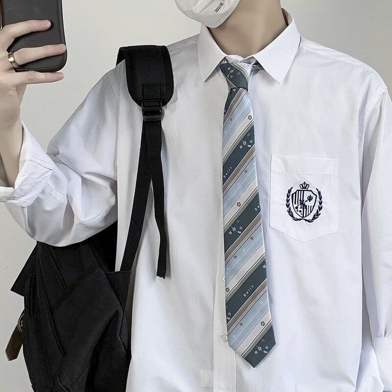 dk制服全套男生学院风长袖白衬衫宽松领带日系学生高校jk衬衣班服