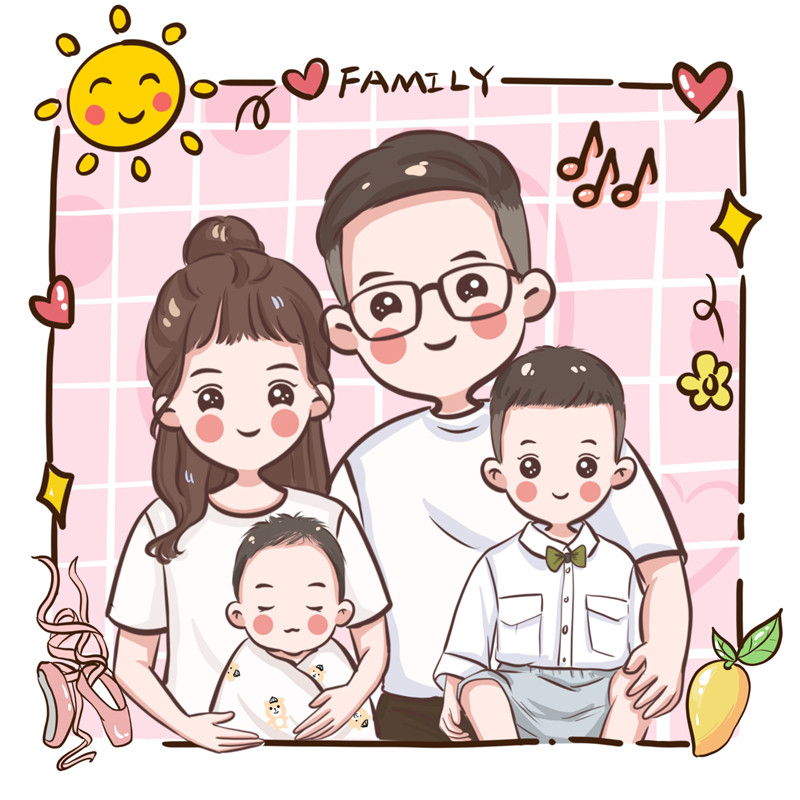 手绘头像定制卡通情侣漫画亲子全家福微信约稿手绘真人漫画