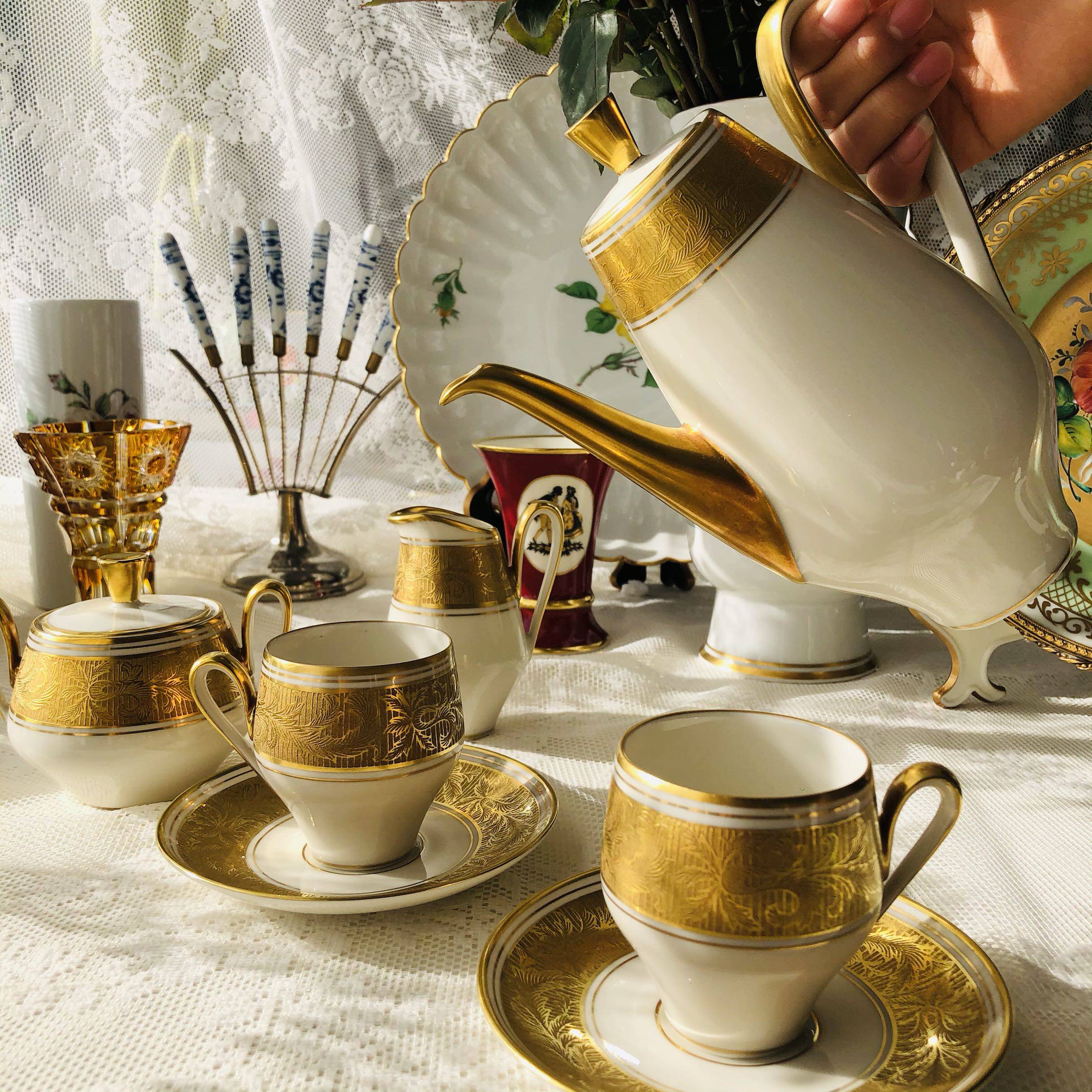 现货德国lindner宫廷金边摩卡咖啡壶糖奶浓缩咖啡杯咖啡杯