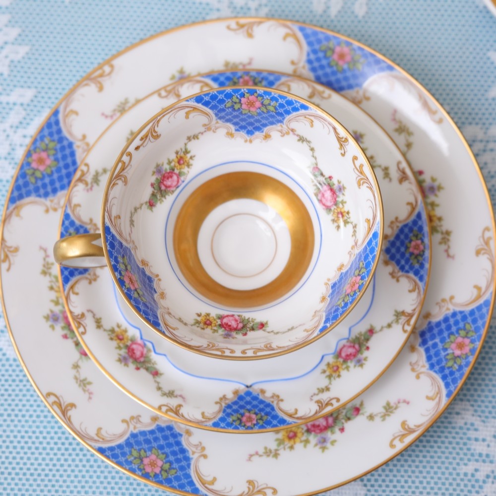 现货欧洲中古瓷器收藏德国weimar宫廷宝蓝叶草咖啡杯