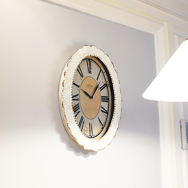 美式复古怀旧铁艺花边椭圆形挂钟创意客厅餐厅挂钟