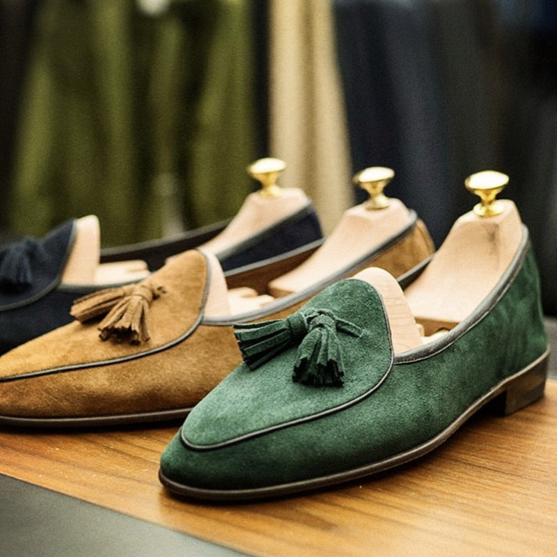 高档手工流苏乐福鞋英伦复古套脚男鞋真皮休闲鞋一脚蹬懒人豆豆鞋