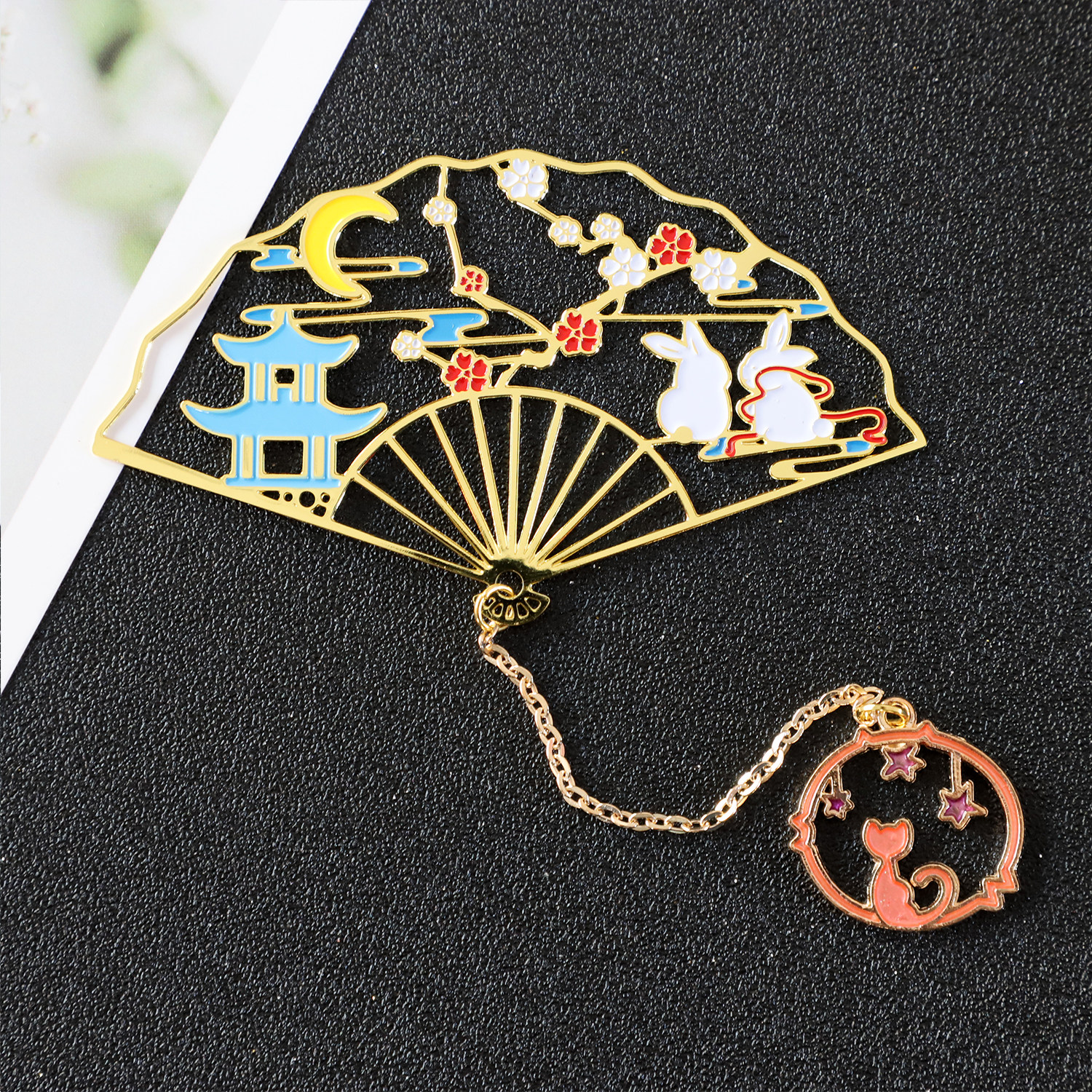 国潮古典书签国风镂空文具故宫折扇书签