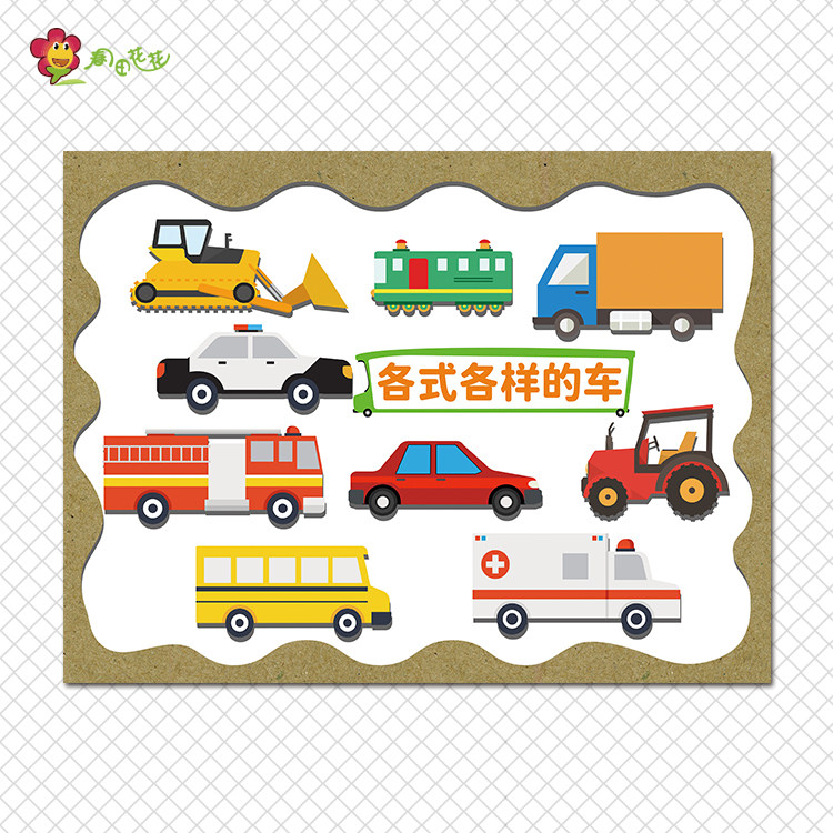 幼儿园交通主题环创装饰汽车结构品牌标志常识墙贴