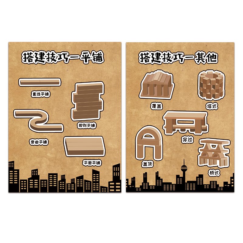 幼儿园建构区环创主题布置积木搭建技巧连接平铺软装墙贴