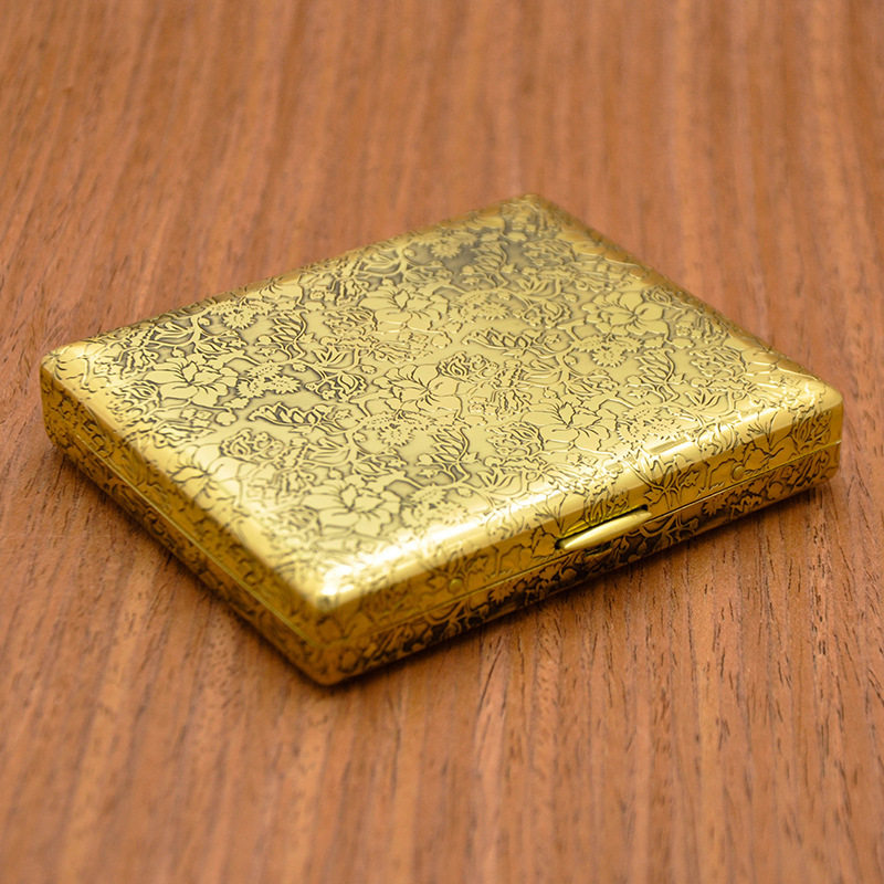 kuboy黄铜20支烟盒创意蚀刻富贵花开烟盒