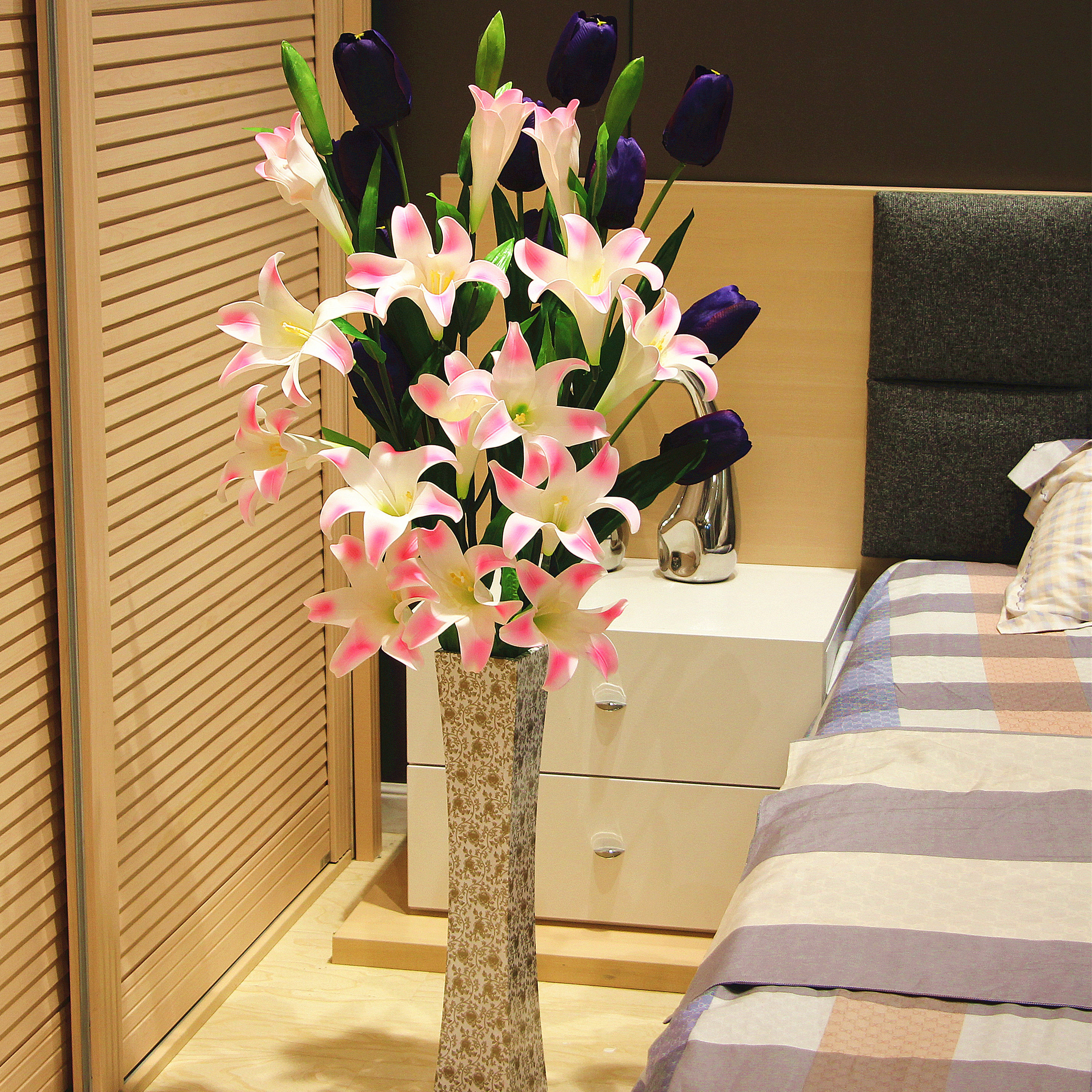 仿真百合百合花花束客厅卧室落地婚庆摆放pu仿真花