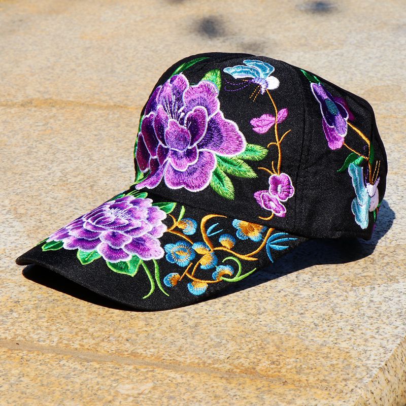 新款民族风牡丹花绣花帽子中国国风遮阳防晒休闲帽子