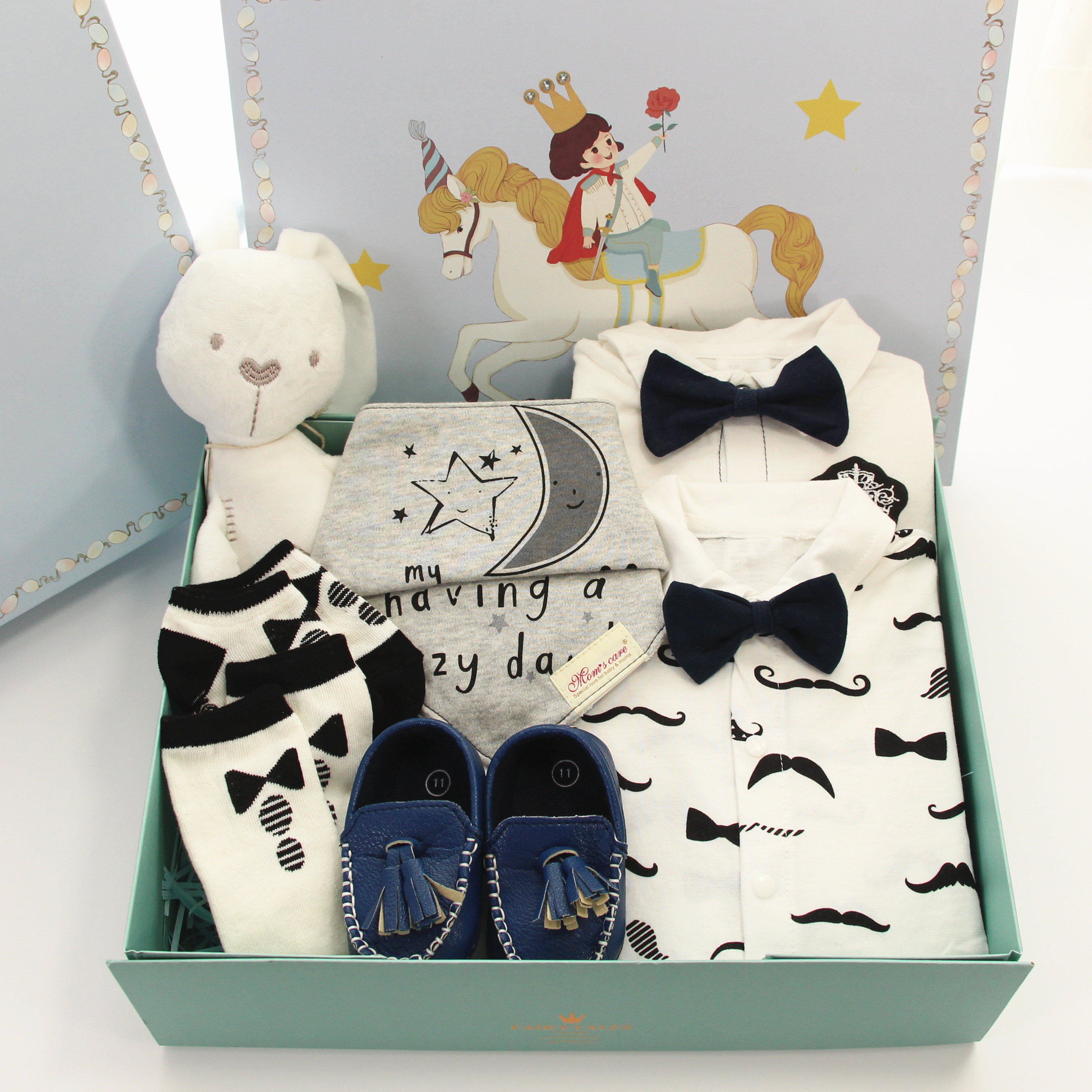 婴儿衣服套装礼盒 纯棉男宝宝新生儿绅士哈衣满月送礼百天送礼物