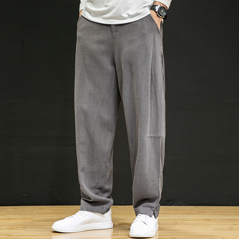 中国风男裤子夏季亚麻裤胖子大码棉麻休闲裤男士宽松直筒长裤春秋