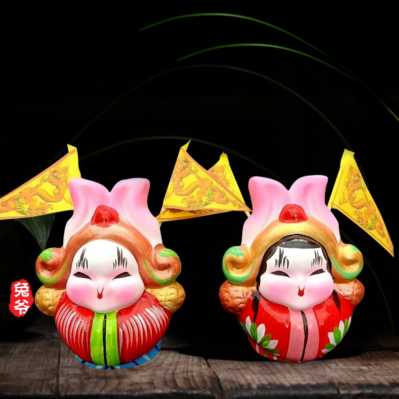 老北京兔儿爷兔爷民间传统手工艺泥塑摆件中国国风泥人