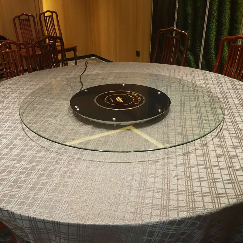 转盘餐桌一体火锅电磁炉电动家用圆桌遥控手动转盘