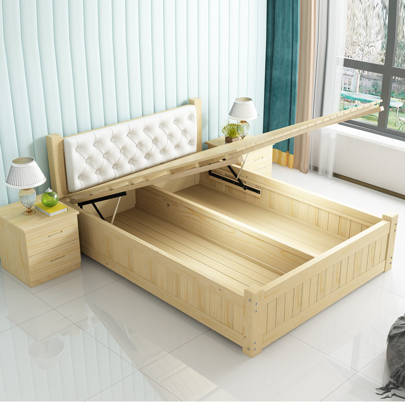 现代单人气压收纳箱式储物实木双人1米高箱床实木床