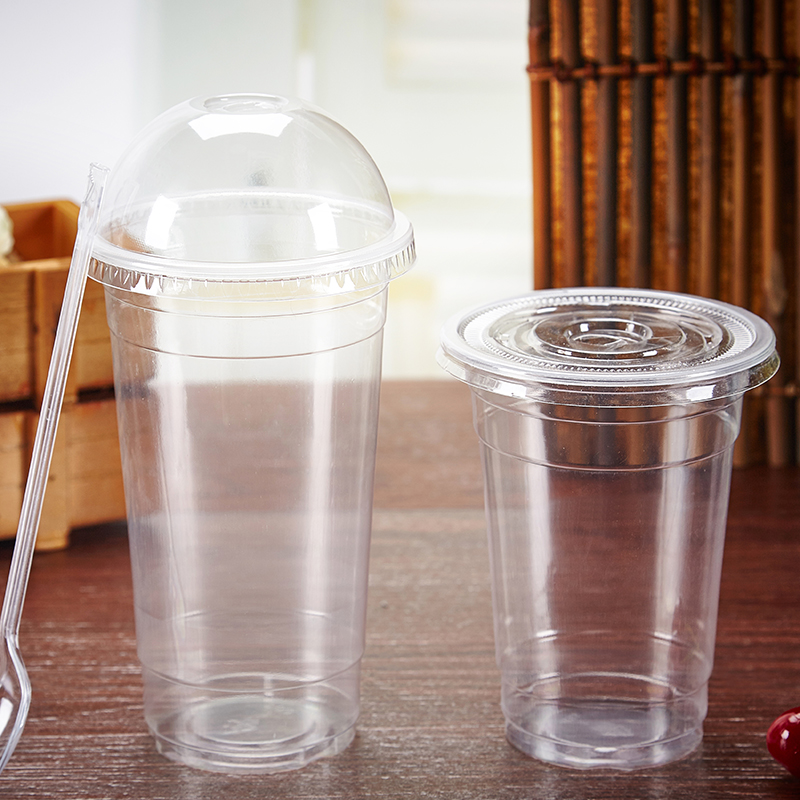 一次性杯子加厚奶茶杯透明塑料杯子带盖饮料果汁杯1000只装定制