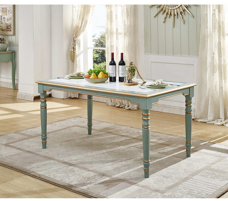 美式乡村实木餐桌桌椅组合地中海风格彩绘长方形实木餐桌
