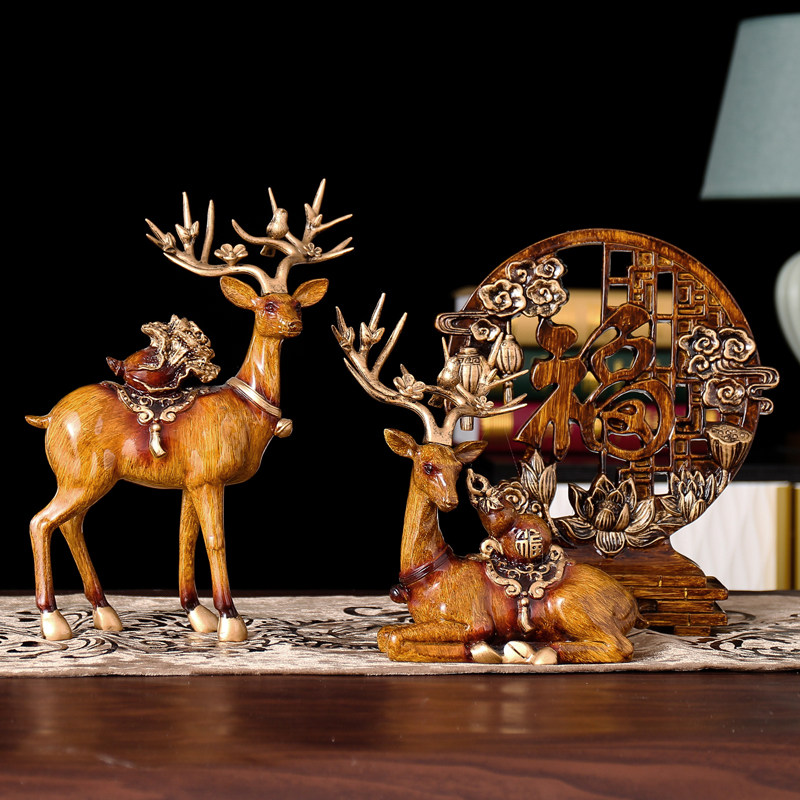 招财财鹿摆件家居客厅玄关电视酒柜装饰品创意摆件