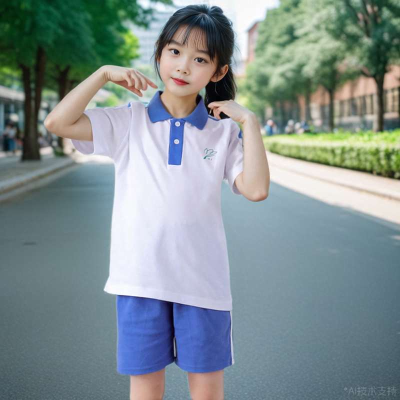 深圳校服正品莎臣豹小学女生夏季运动服短裤白色学生校服