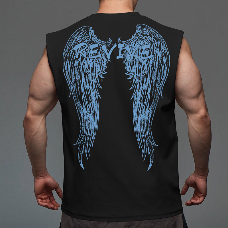 新款gym肌肉潮牌翅膀印花无袖恤男夏季健身运动背心