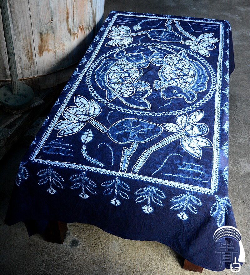 11x17鲤鱼桌布长方餐台纯棉米云手工染坊扎染白族扎染