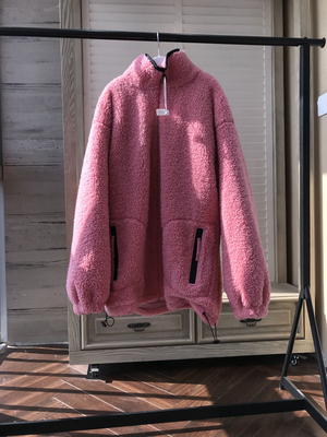 lao  jiang  羊羔毛外套女复古港味加厚新款黛粉色夹棉羊羔毛外套