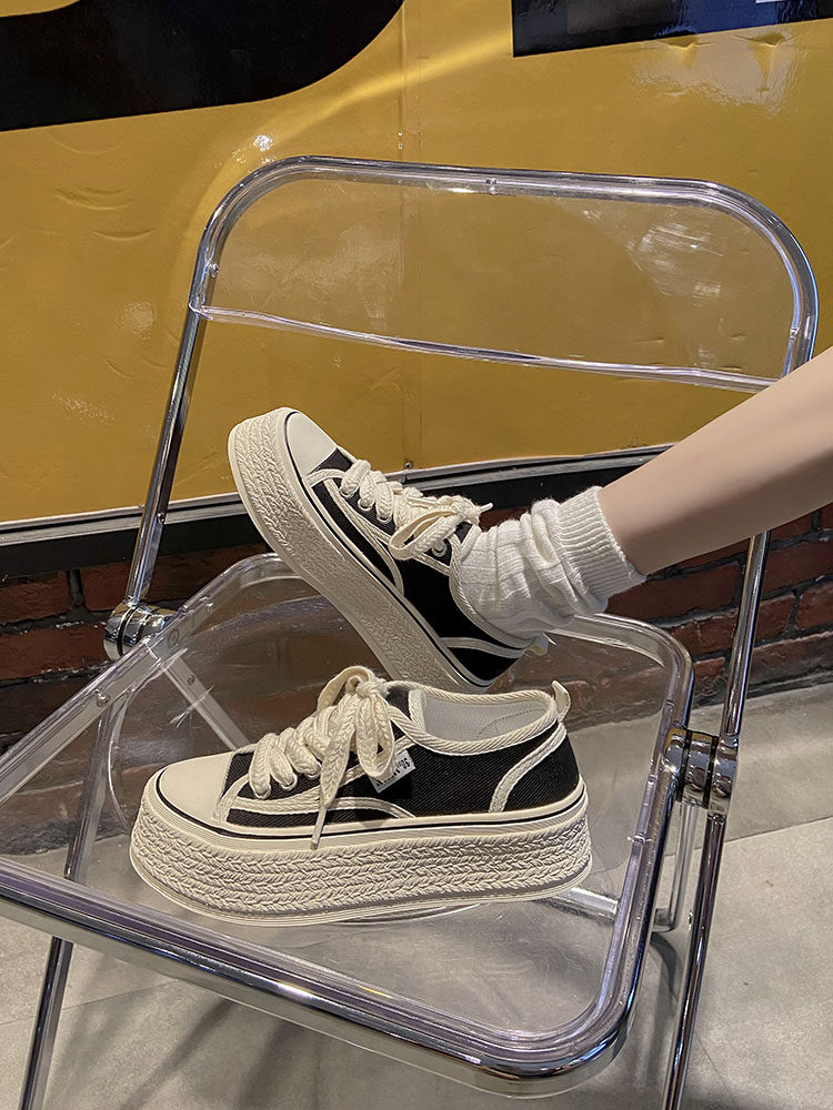 厚底帆布鞋女秋季2022年新款ins潮小众百搭超火学生chic小白鞋子