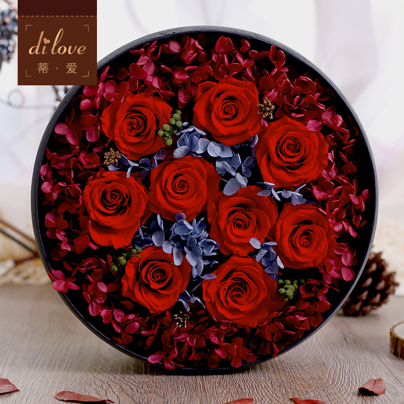 进口永生花礼盒玻璃罩装饰干花玫瑰花保鲜花情人节生日礼物送爱人