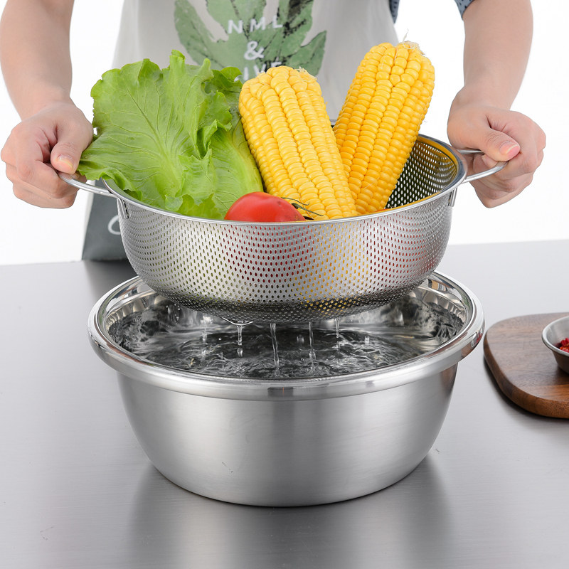 不锈钢洗菜盆子加厚漏盆圆形洗米盆洗菜篮厨房果盆