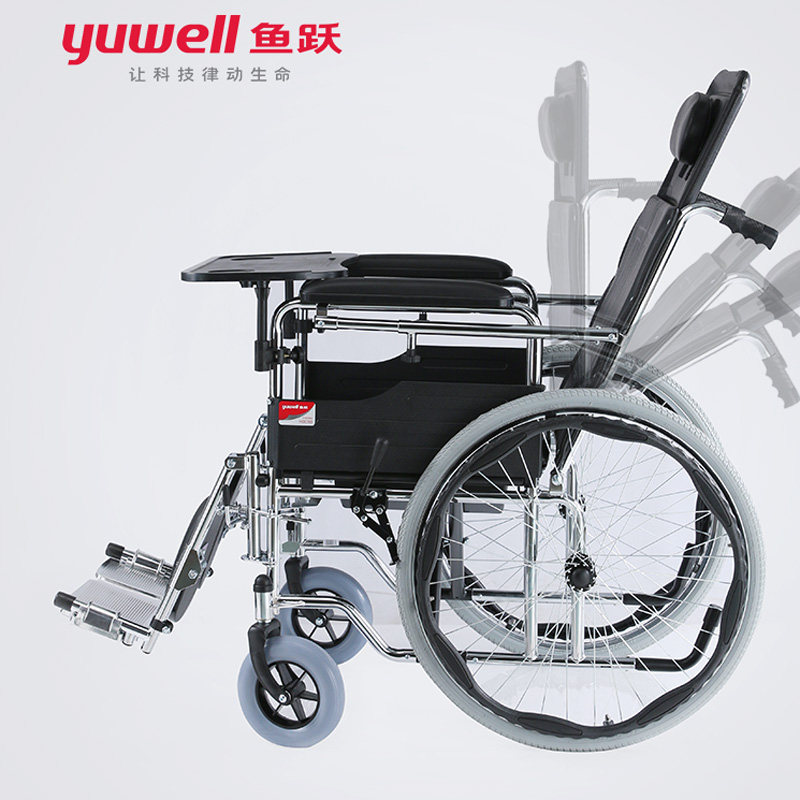 鱼跃牌轮椅h009可折叠轻便带坐便器多功能老人超轻手推车瘫痪病人