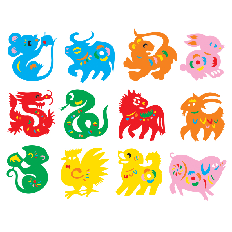 弥光儿童动物生肖十二生肖剪纸全套玩具贴纸手工手工折纸