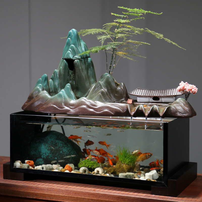 创意鱼缸瀑布流水摆件循环环水养鱼池假山喷泉摆件